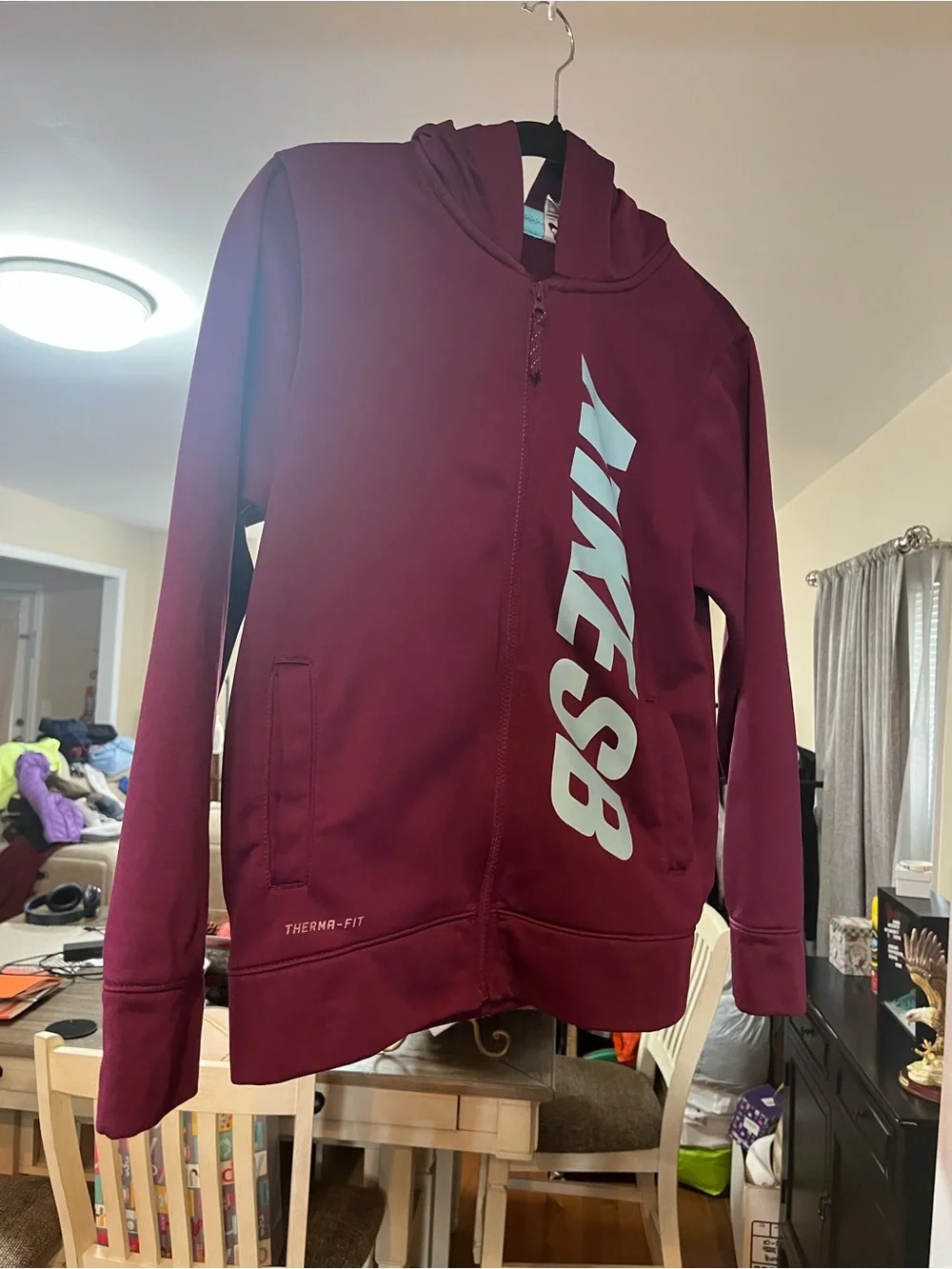 Nike Kids Burgundy Full-Zip Hooded Jacket with Light Blue Logo size large